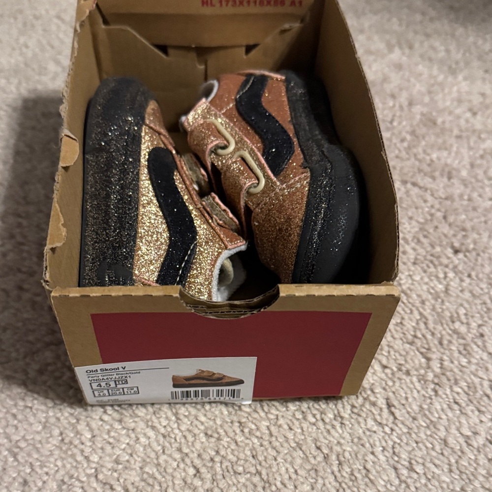 Vans Kids Glittery Gold and Black Sneakers